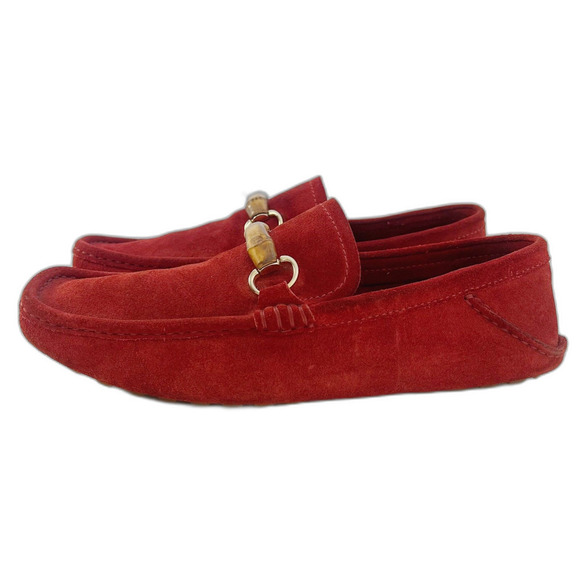 Gucci Men\'s Red Suede Horsebit Loafers Driving Loafers Bamboo Size 10 main image 5